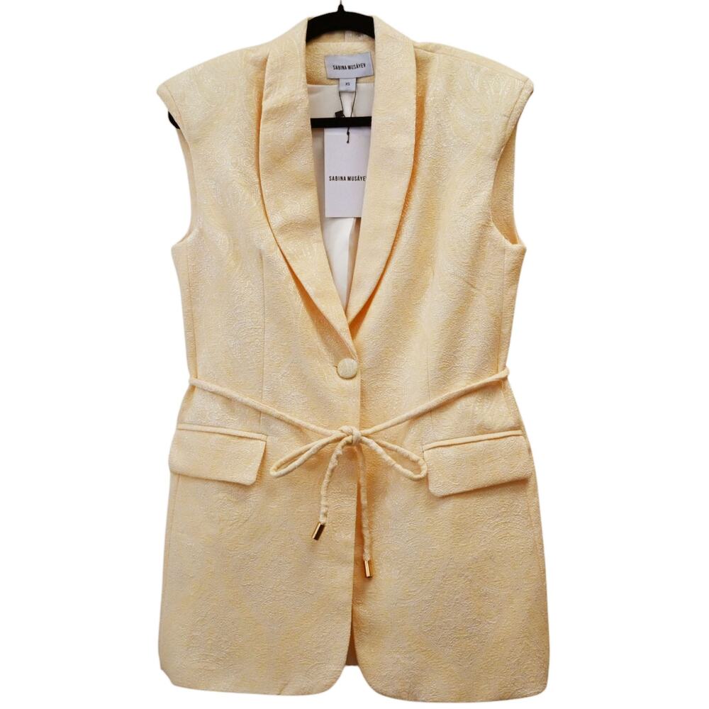 Sabina Musayev Rian Pastel Yellow Paisley Jacquard Vest Size XS